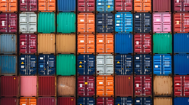 multicolored containers at a port for advertising and background Generative AI