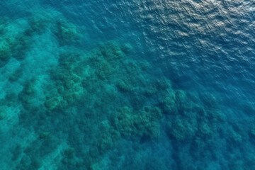 Fototapeta na wymiar Aerial shot of clear sea water surface with sea floor
