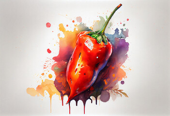 Paprika in watercolor style Generative AI - obrazy, fototapety, plakaty