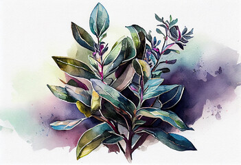 Sage in watercolor style Generative AI