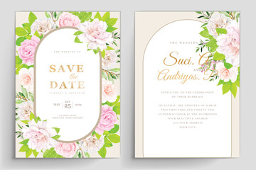 wedding invitation card with floral and leaves design