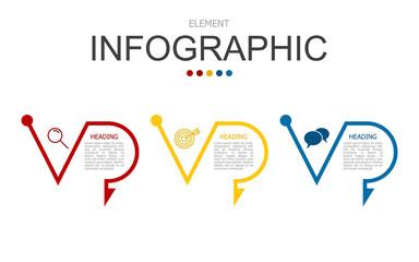 vector infographic triangle and curve formed by arrow line elements template block. used for process diagram, presentation, working flow, information layout, banner, chart, and graph.