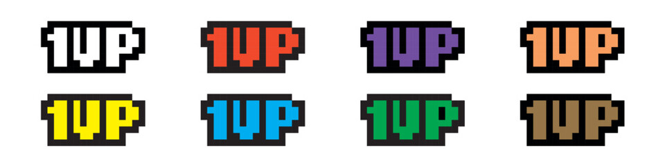 Pixel art 1 level up and green arrow icon on white background - isolated vector illustration