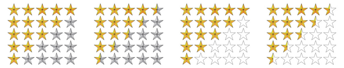 Obraz premium Product rating or customer review with gold stars and half star flat vector icons for apps and websites