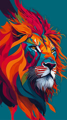 Abstract lion, colorful animal illustration