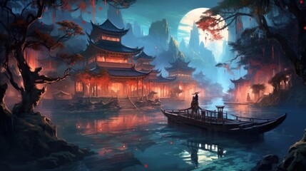 Fototapeta na wymiar Chinese fantasy style scene art