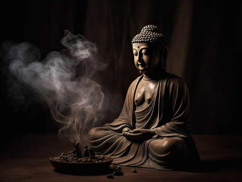 Burning aromatic incense sticks. Incense for praying Buddha. Zen background 