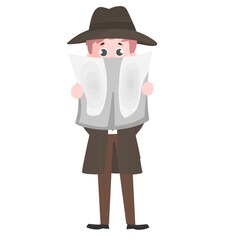 detective character design, Mystery inspector investigating case cartoon