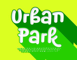 Vector eco Emblem Urban Park. Funny 3D creative Font. Handwritten Alphabet Letters, Numbers and Symbols set with Shadow