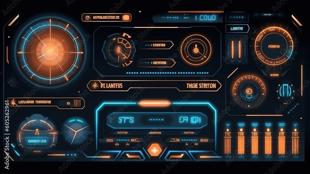 Leinwandbilder HUD Elements Pack. Hud,GUI for game background design. Technology background. Digital data. Generative AI