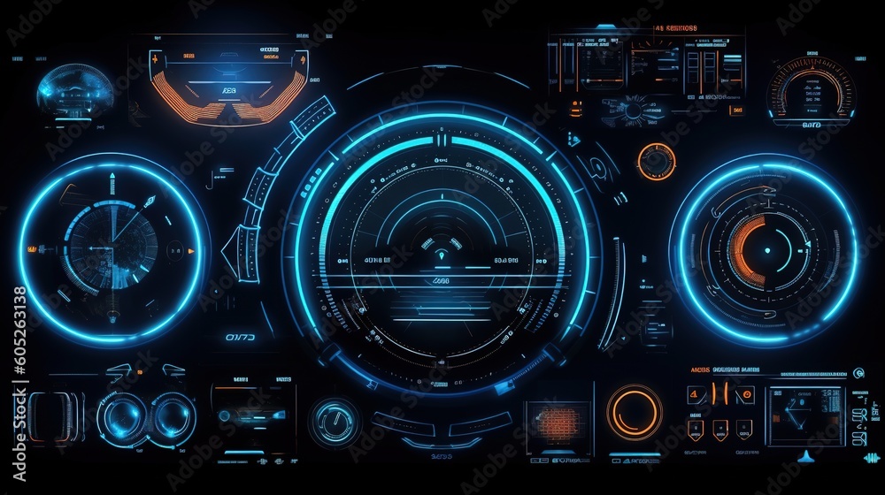 Aufkleber Infographics Elements Set for HUD Sci Fi Interfaces. Hud,GUI for game background design. Technology background. Digital data. Generative AI