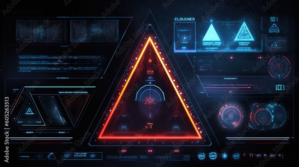 Aufkleber Infographics Elements Set for HUD Sci Fi Interfaces. Hud,GUI for game background design. Technology background. Digital data. Generative AI
