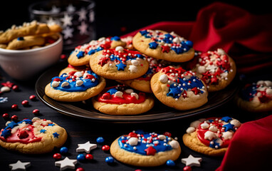 Fototapeta na wymiar Cookies for 4th July celebration party. Independence day food. Generative Ai image