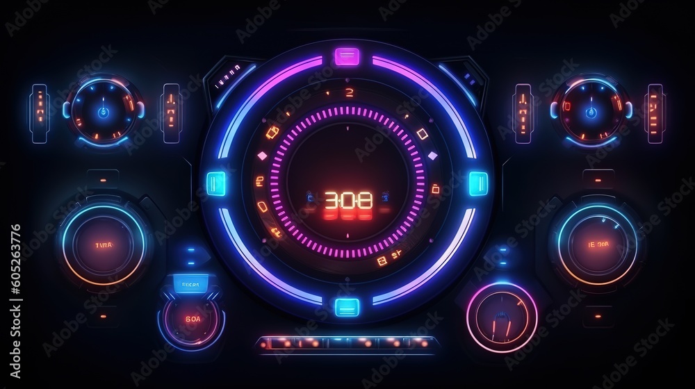 Aufkleber Infographics Elements Set for HUD Sci Fi Interfaces. Hud,GUI for game background design. Technology background. Digital data. Generative AI