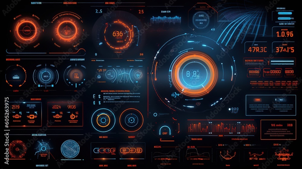 Aufkleber The sci-fi futuristic HUD dashboard displays a virtual reality technology screen.Hud,GUI for game background design. Technology background. Digital data. Generative AI
