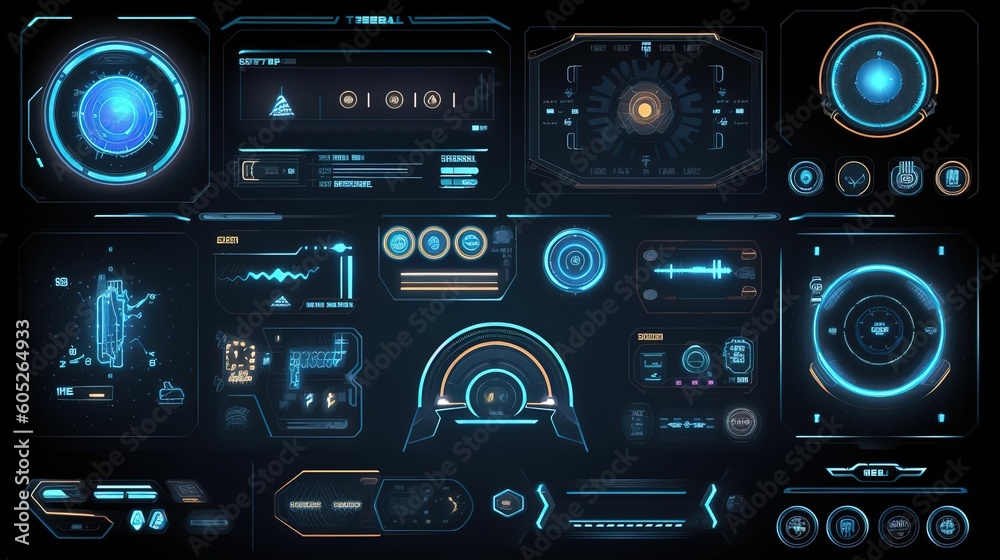 Poster Futuristic Callouts titles in HUD style. Hud,GUI for game background design. Technology background. Digital data. Generative AI