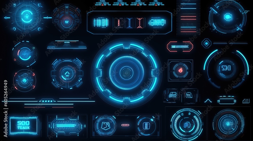 Poster Futuristic Callouts titles in HUD style. Hud,GUI for game background design. Technology background. Digital data. Generative AI