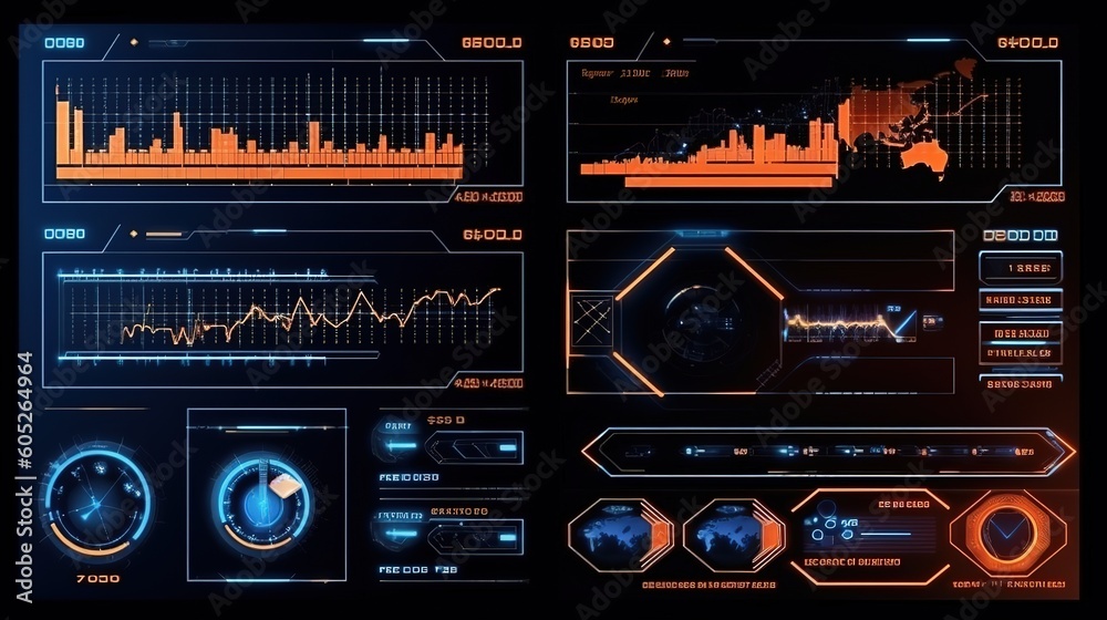 Poster Futuristic Callouts titles in HUD style. Hud,GUI for game background design. Technology background. Digital data. Generative AI