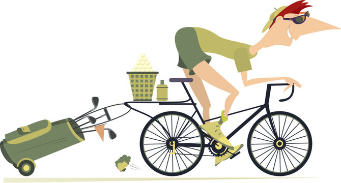 golfer riding bicycle with golf bag clip art preview