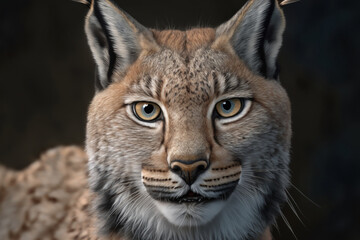 Fototapeta premium Lynx portrait on dark background. AI Generative