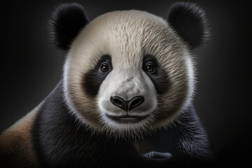 Obraz premium Panda portrait on dark background. AI Generative