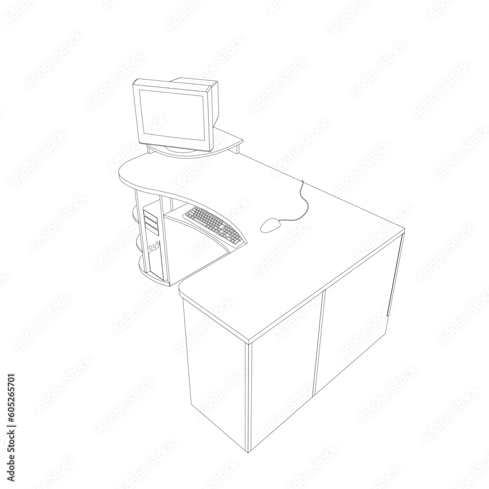 Poster line drawing of retro old classic personal computer processor unit. vintage cpu with analog monitor 