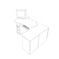 Line drawing of retro old classic personal computer processor unit. Vintage cpu with analog monitor and keyboard item concept one line draw graphic design vector illustration, computer table