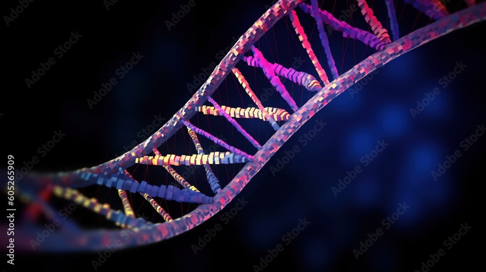 Wall mural dna helix bridge. dna molecular structure with sequencing data of human. generative ai