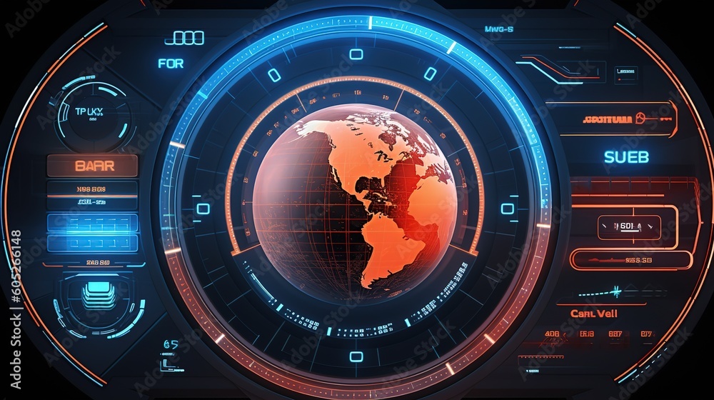 Leinwandbilder Futuristic HUD Interface Screen Design.Hud,GUI for game background design. Technology background. Digital data. Generative AI
