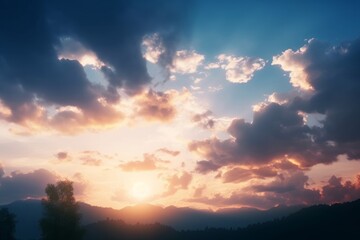 Obraz premium dramatic evening sky with clouds and rich sunny light, Generative AI