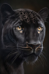 Black leopard portrait on dark background, Generative AI