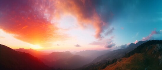 Fototapeta na wymiar Amazing panorama mountain with Colorful sky and Dramatic Sunset, Generative AI