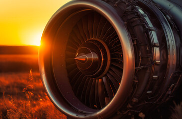 a private jet engine has a view of the sunset
