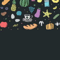 Drawn food background. Doodle food illustration with place for text