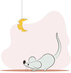 vector doodle illustration of cute mouse and cheese crescent 