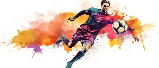 Plakat Footballer kicking ball sketch doodle. fifa football player illustration. Ai generated.