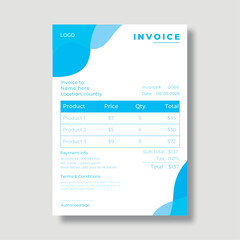 Blue color invoice design vector template.