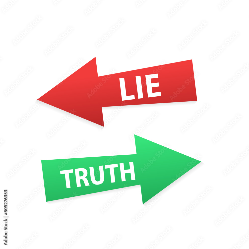 Poster truth and lie set of two arrows with shadow on white background. two color arrows with shadow. vecto