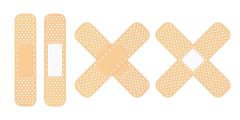 Creative of adhesive bandage elastic medical plasters set isolated on transparent background. Art design medical elastic patch. Abstract concept graphic different shape element. Vector illustration