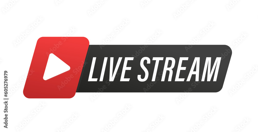 Poster live stream button. live streaming flat logo - red vector design element with play button. internet 