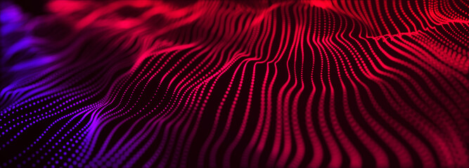 Digital background of flowing particles. Abstract vortex background. Wave of dots. Gradient wavy background. Abstract cyber backdrop of points. 3d rendering