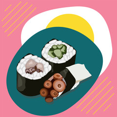 Realistic fresh sushi design concept set isolated vector illustration.