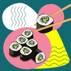 Realistic fresh sushi design concept set isolated vector illustration.
