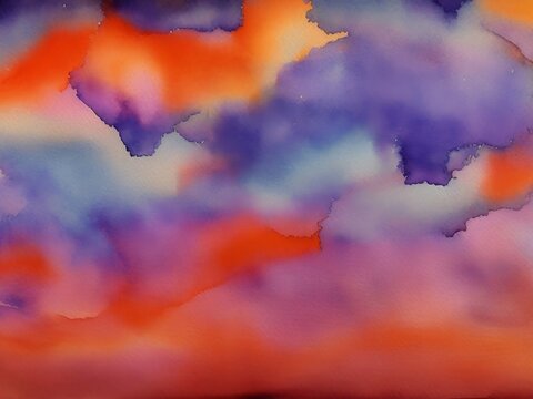 Abstract watercolor background orange purple, Ai Generative © Сергій Андрусевич