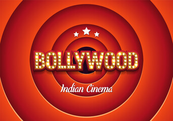 Bollywood indian cinema. Movie banner or poster with retro text. Vector illustration. - obrazy, fototapety, plakaty