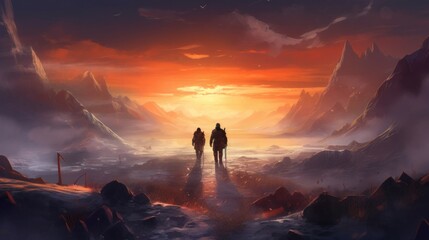Game art piece that depicts a pivotal moment in the middle of an epic journey