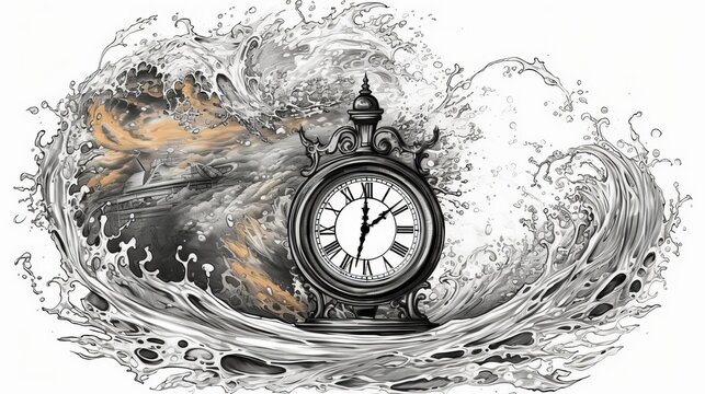 Drawing vintage clock in waves Generative AI