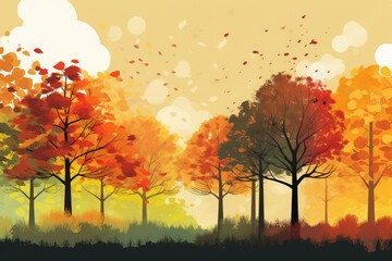 Colorful illustration of autumn forest. Generative AI - obrazy, fototapety, plakaty