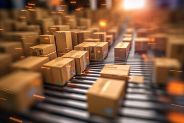 Fototapeta premium Parcels and boxes on a distribution production line. Generative ai