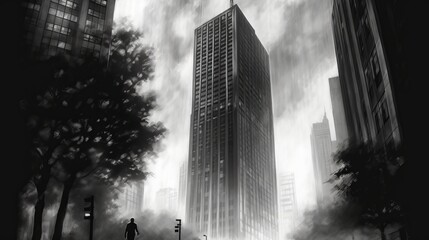 Black and white drawing of a skyscraper Generative AI